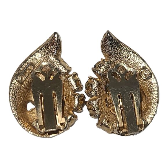 Vintage Mode ART Arthur Pepper Matte Gold Gray Rhinestones Clip on Earrings - Picture 6 of 8